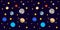 Vector Cosmos Background, Colorful Seamless Pattern, Planets and Stars, Illustration Template.