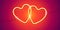 Vector couple of yellow neon hearts with wires on red background, shining symbols of love for Valentines day banner