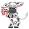 Vector cow holding flowers painting. farm animal i