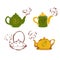 Vector cozy set of teapots. Hugge. Isolated background