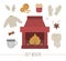 Vector cozy winter set with chimney and fire in the center. Warming objects illustration. Items for cold season
