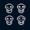 Vector craniums, flat 8 bit icons, collection of simple geometric pixel symbols. Digital web signs.