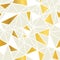 Vector Cream and Gold Foil Geometric Mosaic Triangles Repeat Seamless Pattern Background. Can Be Used For Fabric