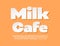 Vector creative banner Milk Cafe with White sticker Alphabet Letters, Numbers and Symbols set. Paper style Font