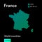 Vector creative digital neon flat line art abstract simple map of France with green, mint, turquoise striped texture