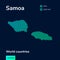 Vector creative digital neon flat line art abstract simple map of Samoa with green, mint, turquoise striped texture