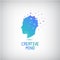 Vector creative mind logo, head silhouette with thoughts and ideas going out.