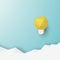 Vector creativity concept with 3d polygonal, paper lightbulb as balloon above clouds. New ideas, brainstorming symbol.