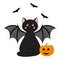 Vector creepy illustration. Cartoon Cute Vampire Cat. Bats. Jack`s light fixture