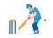 Vector cricket concept. Healthy lifestyle. Sport. A man in cricket gear holds a bat in his hands and hits the ball along the