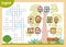 Vector crossword in English, education game for children about family members. Cartoon family tree with images of people in frames