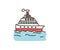 Vector cruise doodle illustration. Hand drawn vacation boat. Outline retro cartoon style