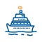 Vector cruise touristic ship. Thin line boat icon illustration for vacation, holidays, summer, ocean touristic activities.