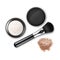 Vector Crumbled Face Cosmetic Make up Powder Blusher in Black Round Plastic Case with Makeup Brush Applicator Top View