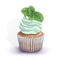 Vector of a crumbly, gentle wet biscuit cupcake with a stunning cream soft air cheese cream, taste and color mint, with