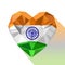 Vector crystal gem jewelry Indian heart with the flag of Republic of India.