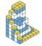 Vector cube shape evoking ascending staircase