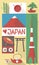 Vector culture symbols of japan on a postcard or poster