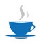 Vector cup of hot cappuccino with aroma. Morning breakfast with coffee. Icon of coffee drink. Fresh latte in blue mug