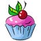 Vector cupcake with cherry berry, cream and mint icon