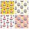 Vector cupcake pattern collection. Dessert, cake, sweets, muffin print. Bakery design. Paper, wrapping.
