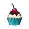 Vector cupcakes or muffins icon. Colorful dessert with cream, chocolate, cherries. Multicolor cute cupcake sign for flyers, postca