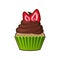 Vector cupcakes or muffins icon. Colorful dessert with cream, chocolate, cherries and strawberries. Multicolor cute cupcake sign f