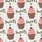 Vector cupcakes seamless pattern. Doodle background with sweets cakes. Birthday decoration