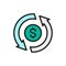 Vector currency exchange, convert, cash back, quick loan flat color line icon.