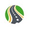 Vector curved road logo combination. Roadway and direction symbol.