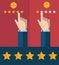 Vector customer review concepts in flat style - male hand choosing positive review
