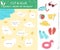 Vector cut and glue activity with beach objects. Summer educational crafting game with cute elements. Fun sea holidays activity