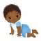 Vector Cute African American Baby Boy Crawling. Vector Baby Boy Shower