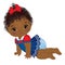 Vector Cute African American Baby Girl Dressed in Nautical Style