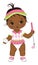 Vector Cute African American Baby Girl Holding Golf Club and Ball. Vector Golfer Girl