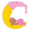 Vector Cute African American Baby Girl Sleeping on the Moon