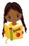 Vector Cute African American Girl Reading Book. Vector Little Girl with Book