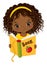 Vector Cute African American Girl Reading Book. Vector Little Girl with Book