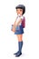 Vector cute Asian young school student girl standing with books.