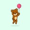 Vector cute baby bear cartoon floating holding ballon icon illustration