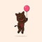 Vector cute baby boar cartoon floating holding ballon icon illustration