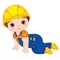 Vector Cute Baby Boy Dressed as Little Builder