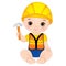 Vector Cute Baby Boy Dressed as Little Builder with Hammer