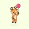Vector cute baby deer cartoon floating holding ballon icon illustration