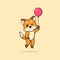 Vector cute baby fox cartoon floating holding ballon icon illustration