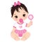 Vector Cute Baby Girl with Rattle