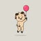 Vector cute baby goat cartoon floating holding ballon icon illustration