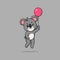 Vector cute baby koala cartoon floating holding ballon icon illustration