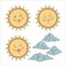 Vector cute baby sun and clouds. Pastel hand drawn nursery or textile design for kids