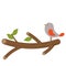 Vector Cute Bird on Branch. Bird Clipart. Bird on Branch Vector Illustration.